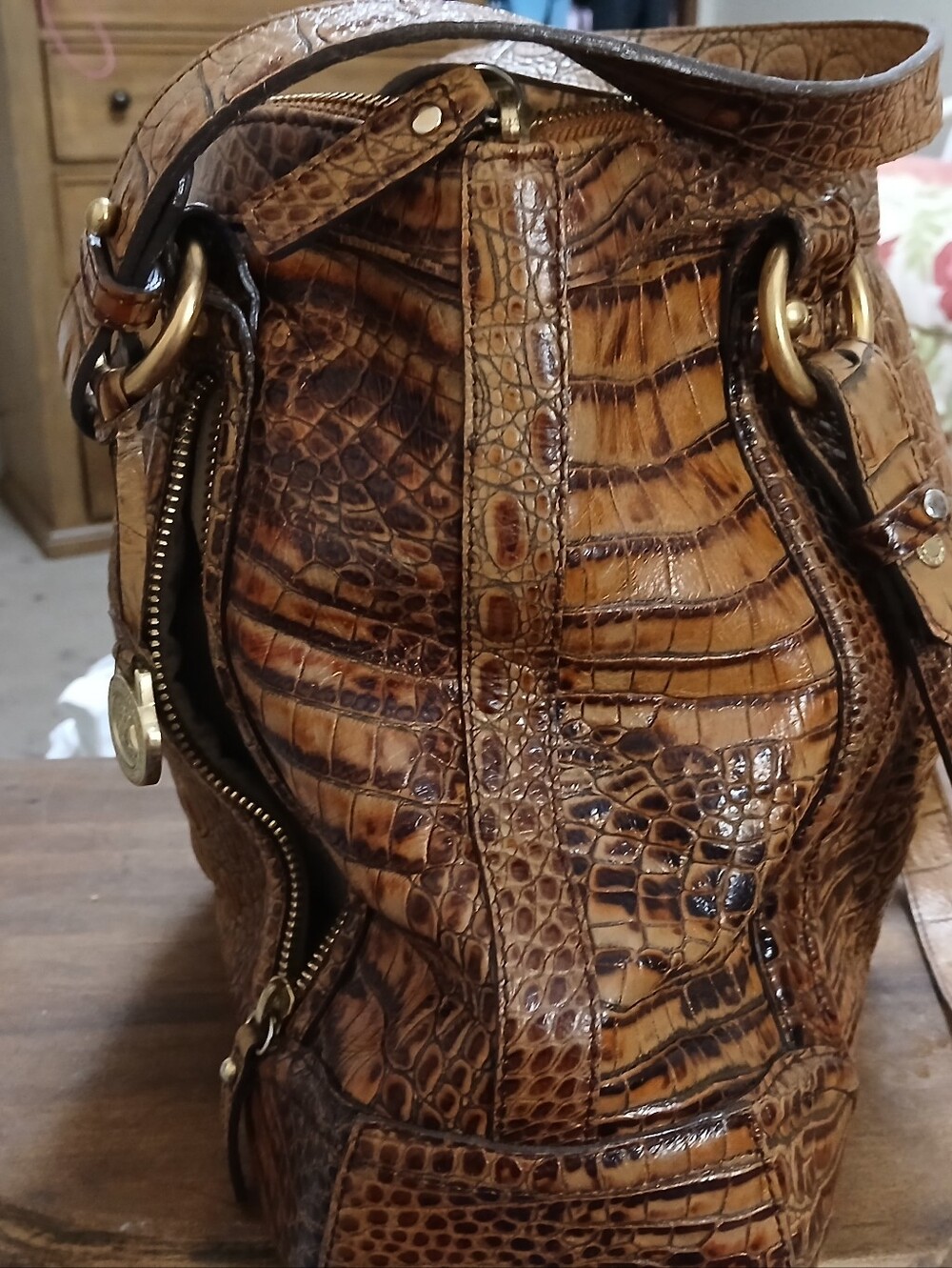 Brahmin Brown Croc-Embossed Satchel - Picture 12 of 16
